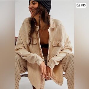 Free People One Scout Beige Button Up Jacket - 100% Cotton